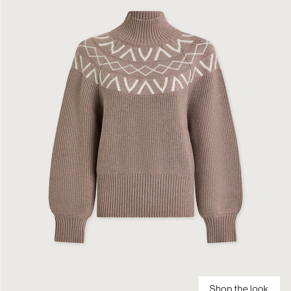 Varley Taupe and Cream Fair Isle Turtleneck Sweater